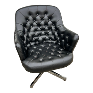 1950s Tufted Black Leather Swivel Chair for Davis Furniture
