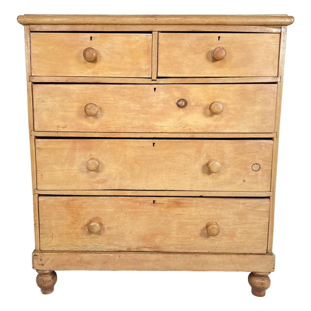 C. 1860s Antique English Scrubbed Pine Chest of Drawers For Sale