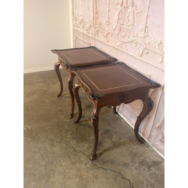 Pair of French Louis XV Faux-Leather Painted Side Tables For Sale - Image 16 of 18