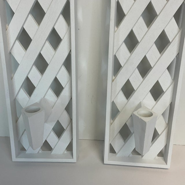 Mid-Century Syroco Style White Lattice Candle Holder Scones - A Pair. For Sale - Image 9 of 10