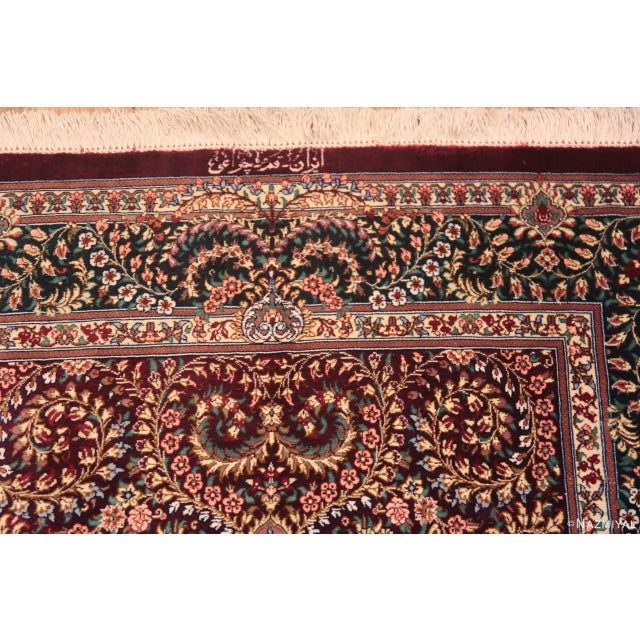 Peach Nazmiyal Collection Floral Vintage Persian Silk Qum Runner Rug For Sale - Image 8 of 8