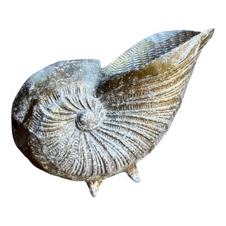 Vintage Solid Brass Footed Nautilus Shell Planter For Sale