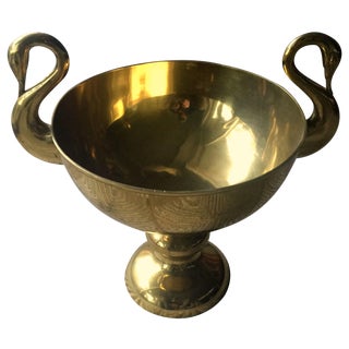 Large Brass Trophy Cup With Swan Handles For Sale