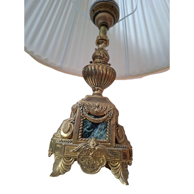 Metal Vintage Neoclassical Style Table Lamp in Brass and Green Marble, 1950s For Sale - Image 7 of 10