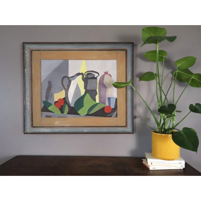Mid-Century Modern 1955 Mid-Century Modern 'Still Life Elements' Swedish Original Cubist Oil Painting, Framed For Sale - Image 3 of 11