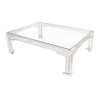 Large Vintage Lucite and Glass Coffee Table For Sale
