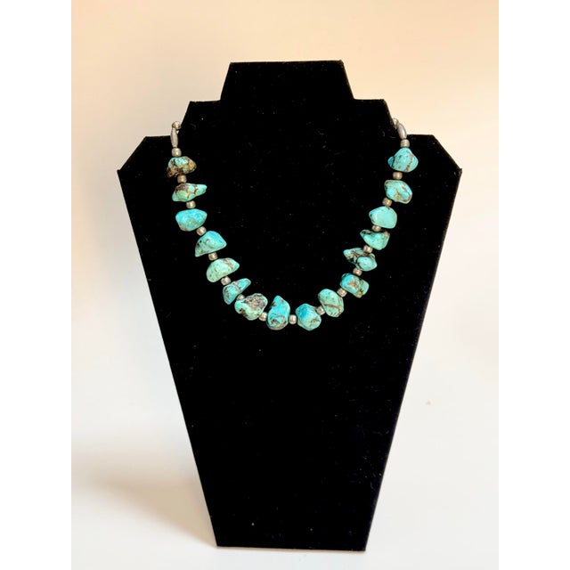 American Vintage Native American Style Silver & Turquoise Necklace Arizona For Sale - Image 3 of 8