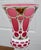 Vintage Pair of Moser? Bohemian Cased Glass Cranberry & White Hand Painted Vases For Sale - Image 10 of 13