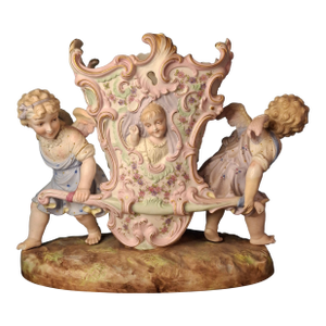 Antique Heubach Bisque Porcelain Centerpiece Cherub Figural Large Vase Mold 173