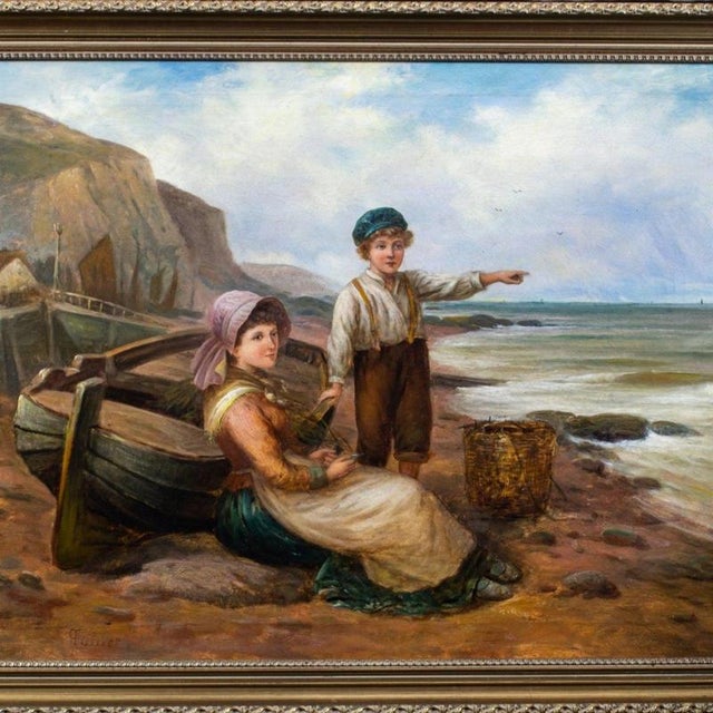 Blue George Turner, Waiting for Papa, A Seaside Idyll, 19th Century, Oil Painting For Sale - Image 8 of 14