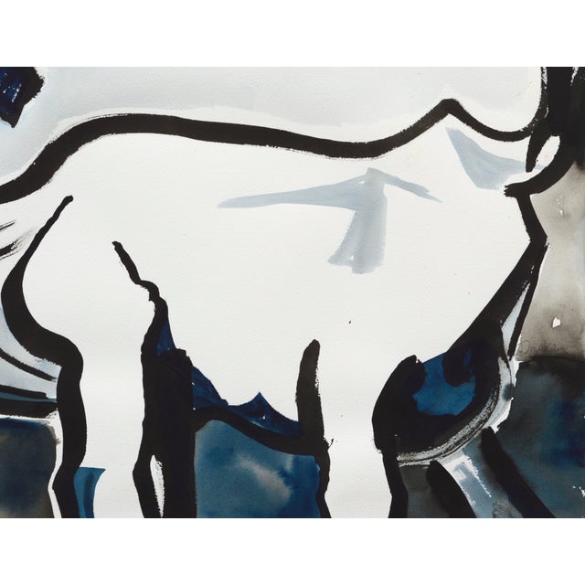 Modernist Goat Portrait in Black and Blue by Karen Druker For Sale In Monterey, CA - Image 6 of 7
