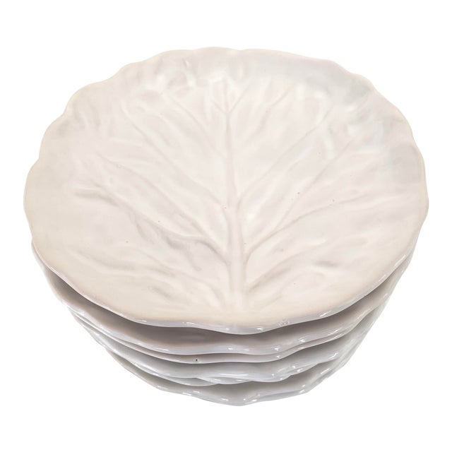 Vintage White Cabbage Leaf Appetizer Plates, Made in Portugal Set of