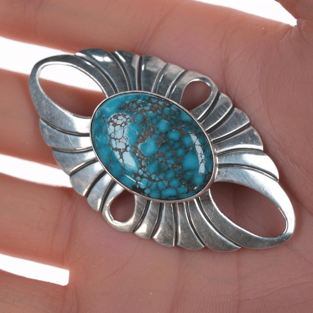 Carol Wylie Navajo silver and high grade turquoise pin, also has mark from Adam & Rita Teller Navajo (De Chelly shop). 2...