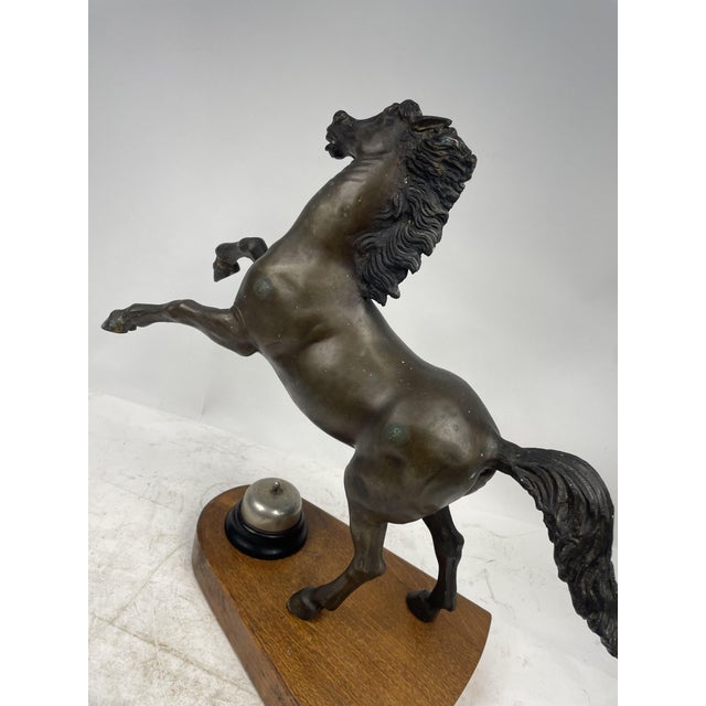 Wood Bronze Horse Sculpture with Walnut Base and Reception Bell, 1940s For Sale - Image 7 of 18