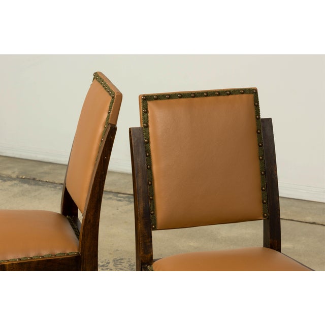 Set of 6 1930s French Art Deco Maple Dining Chairs in Tan Leather For Sale - Image 15 of 18