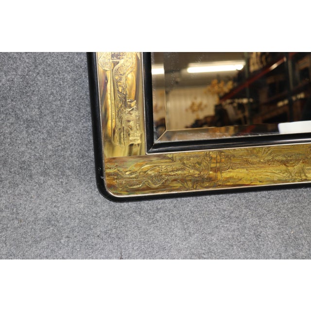 1980s Vintage Bernhard Rohne Mastercraft Acid Etched Brass & Ebonized Mirror For Sale - Image 5 of 8