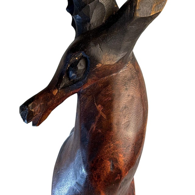 Vintage Hand-Carved Wood Gazelle Antelope Sculpture, 25” For Sale In Raleigh - Image 6 of 11
