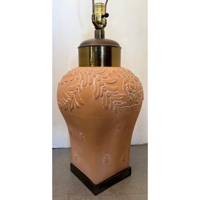 1980s Cottage Style Terracotta & Brass Table Lamp For Sale - Image 4 of 6
