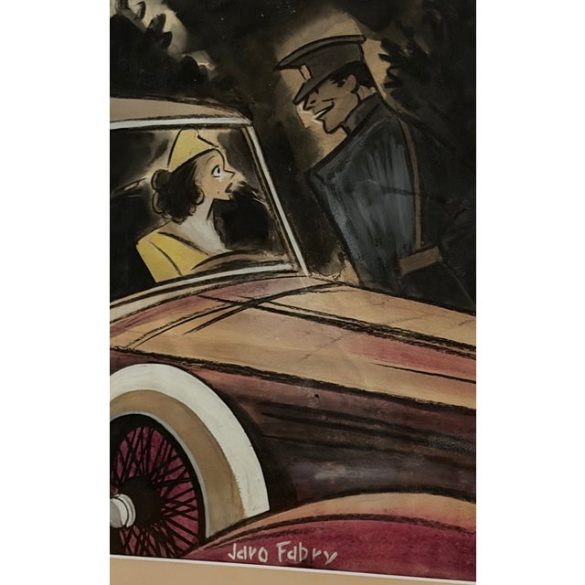 Art Deco 1937 Jaro Fabry Watercolor Painting For Sale - Image 3 of 6