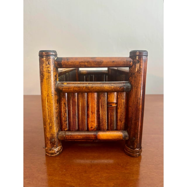 1950s Vintage Coastal 1950s Lacquered Bamboo Planter Box For Sale - Image 5 of 5