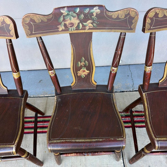 Mid 19th Century Set of 6 19th C. Adams/York County Pa Paint-Decorated Plank Seat Kitchen Windsor Chairs For Sale - Image 5 of 18