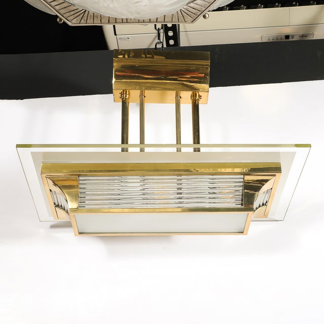 Art Deco Machine Age Polished Brass Glass Rod Chandelier by Petitot For Sale - Image 9 of 18