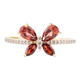 Everyday Dainty Garnet Diamond Butterfly Ring- Gifts for Daughter Size 6.5 For Sale
