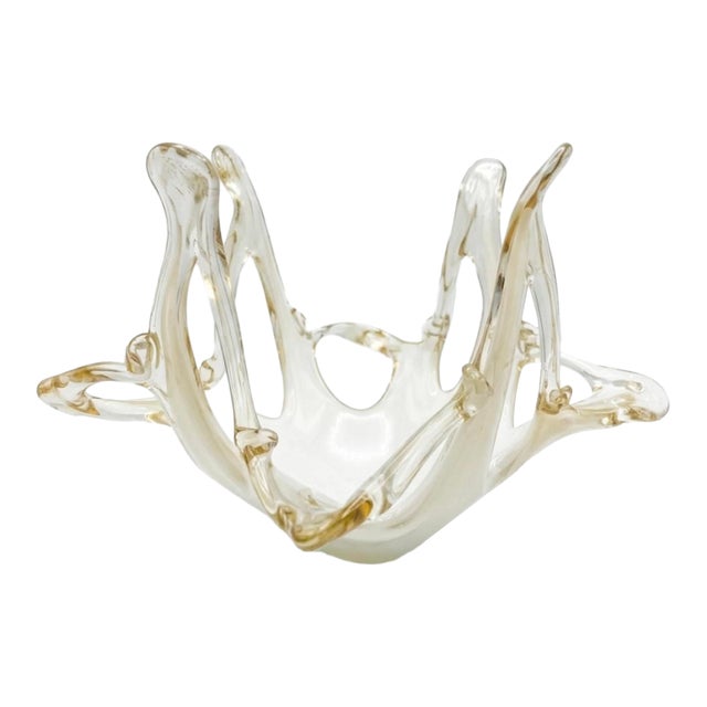Vintage Murano Glass Splash Centerpiece Bowl With Gold Aventurine Inclusions For Sale