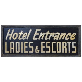 Vintage Hand Painted Hotel Entrance Sign For Sale