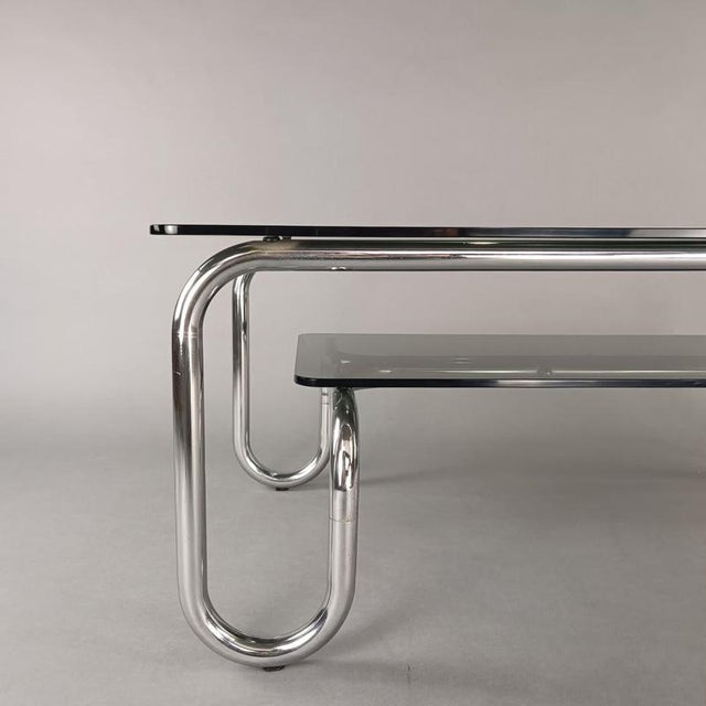Metal Italian Space Age Steel and Smoked Glass Coffee Table, 1970s For Sale - Image 7 of 8