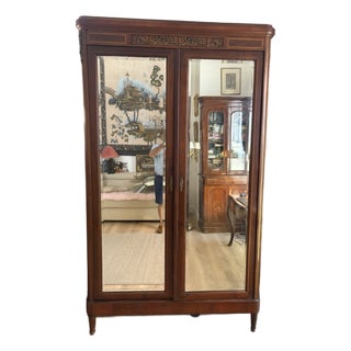 Antique French Empire Mahogany Mirrored Armoire For Sale