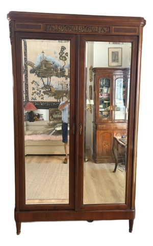 Antique French Empire Mahogany Mirrored Armoire