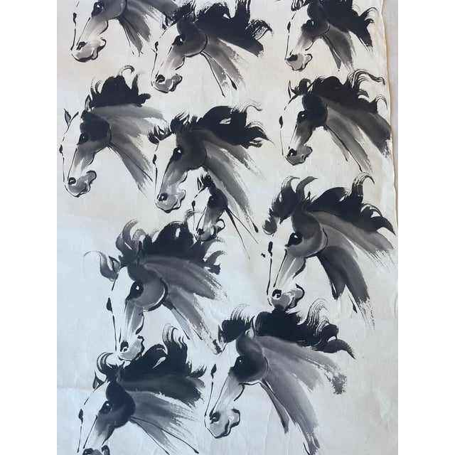 Expressive Vintage Ink Horse Painting by j.p. Gaston in Asian Brush Style on Rice Paper. For Sale - Image 4 of 10