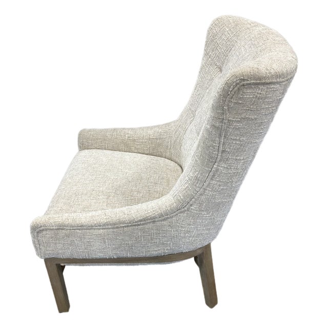 Modern Wing Chair Nubby Cream Fabric. For Sale