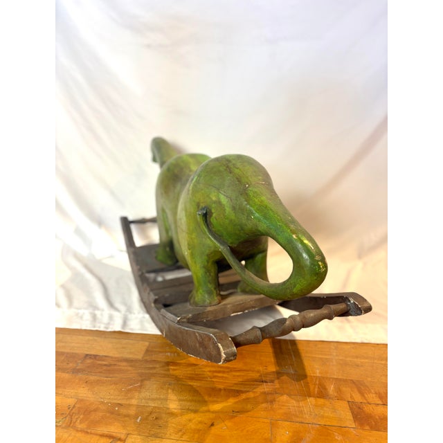 Antique Hand Carved Wooden Dinosaur - Folk Art Children's Rocker For Sale - Image 10 of 12
