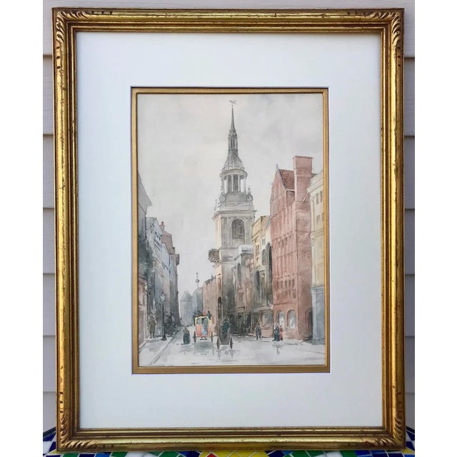 Paint Antique English Watercolor Church of St Mary-Le-Bow London Circa 1900 For Sale - Image 7 of 7