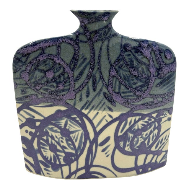 Vintage Hand Painted Studio Pottery Vase For Sale