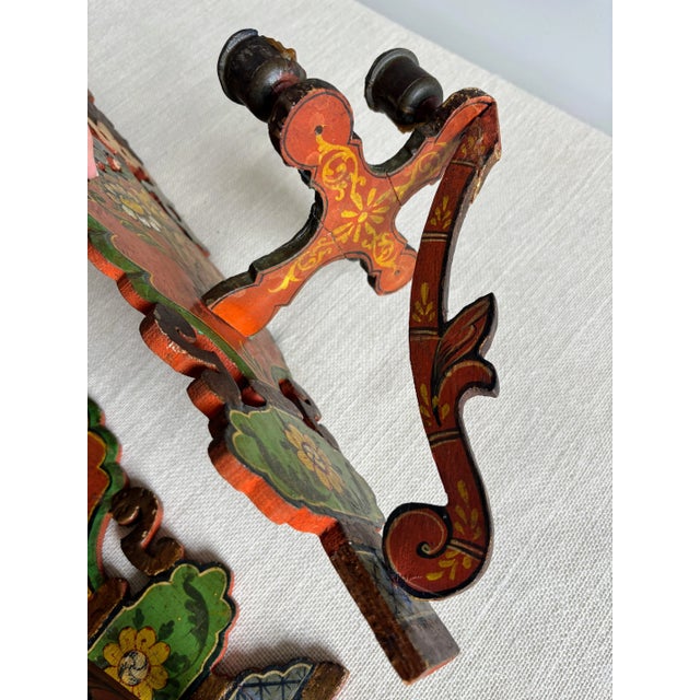 Antique European Hand Painted Wood Folk Art Candle Sconces- a Pair For Sale - Image 15 of 17
