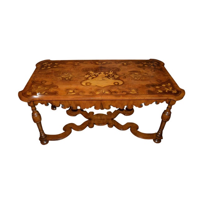 Italian 19th Century Italian Marquetry Inlaid Walnut Table With Scalloped Apron For Sale - Image 3 of 9