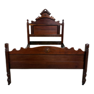 Antique Full Size Victorian Eastlake Style Solid Walnut Bed