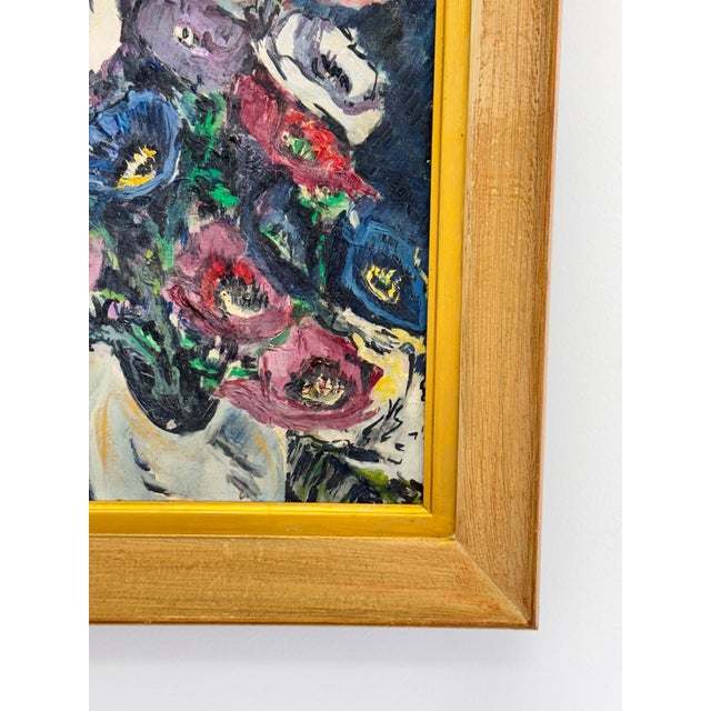 Textile French Modernist Oil on Canvas Still Life of Anemones, Nice, France For Sale - Image 7 of 15