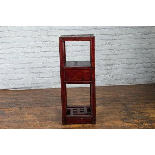 1900s Chinese Late Qing Dynasty Tiered Table with Drawer & Fretwork Shelf For Sale - Image 11 of 13