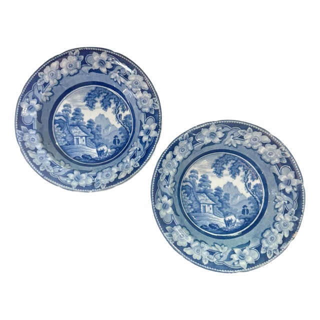 Early 19th Century English Staffordshire Blue and White Plates - A Pair For Sale