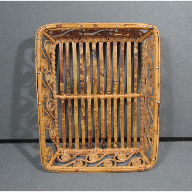 Vintage Handwoven Rattan & Bamboo Swirl Tray, Mid-Century Modern Style For Sale In Austin - Image 6 of 6