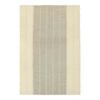 Rug & Kilim’s Contemporary Oversized Kilim in White and Gray Textural Stripes For Sale