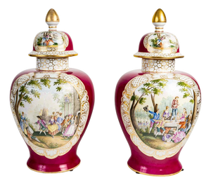 19th Century Napoleon III Porcelain Covered Vases, Set of 2