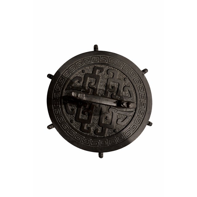 Asian Vintage 1970s Postmodern Asian-Inspired Cast Metal Ice Bucket With Dragon Handles, 12” For Sale - Image 3 of 8