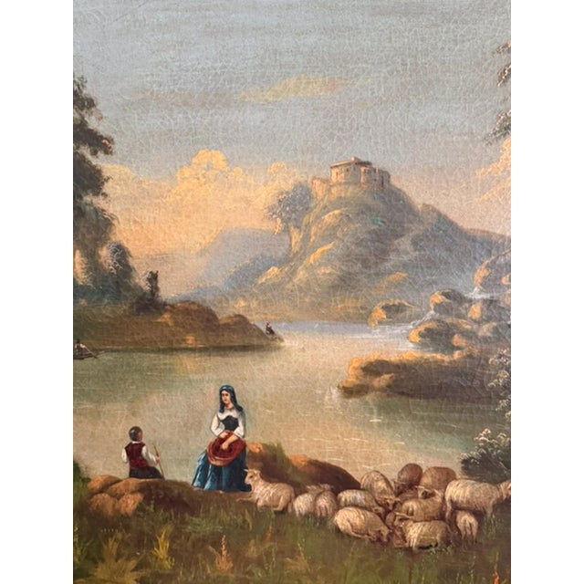 French Artist, Romanticist Lake Scene, 19th Century, Oil on Canvas For Sale - Image 7 of 12