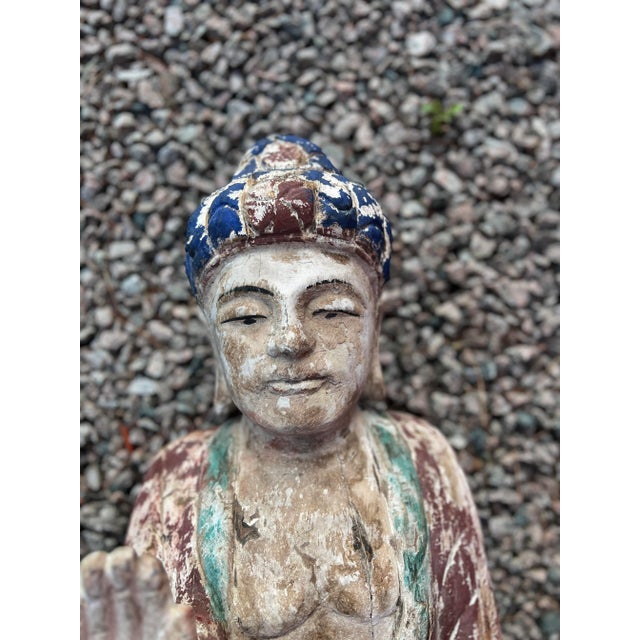 Antique Chinese Polychrome Decorated & Carved Wood Buddha For Sale - Image 12 of 12