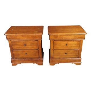 2 Vintage Lexington French Louis Philippe Cherry Nightstands Bedside Table Pair For Sale